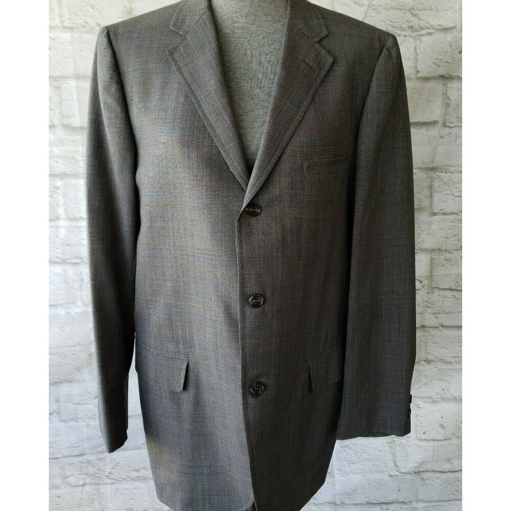 Botany 500 Mens Vintage 3 Button Blazer Size 41L Jacket Gray Plaid Sports Coat